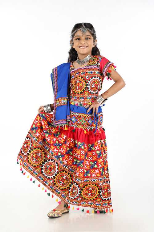 Banjara India Kutchi Embroidered Pink Girls Chaniya Choli with Dupatta (CC1-BWR) - Pink