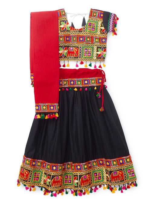 Banjara India Kutchi Emboidered Black Girls Chaniya Choli with Dupatta (CC1-WILD) - Black