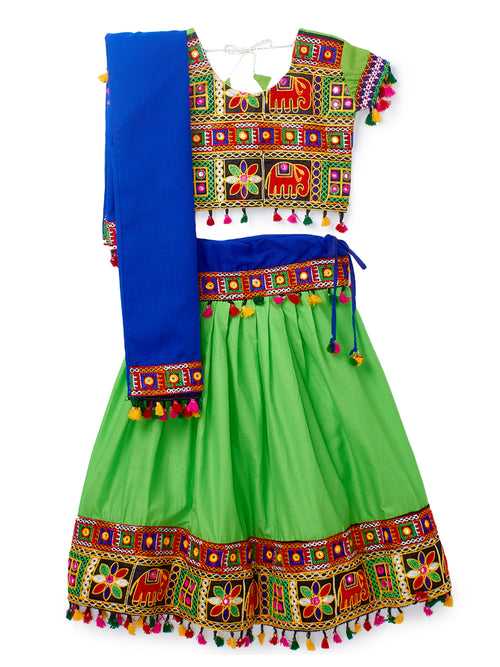 Banjara India Kutchi Emboidered Black Girls Chaniya Choli with Dupatta (CC1-WILD) - Green