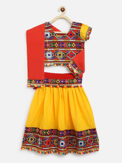 Banjara India Kutchi Emboidered Black Girls Chaniya Choli with Dupatta (CC-DMND) - Yellow