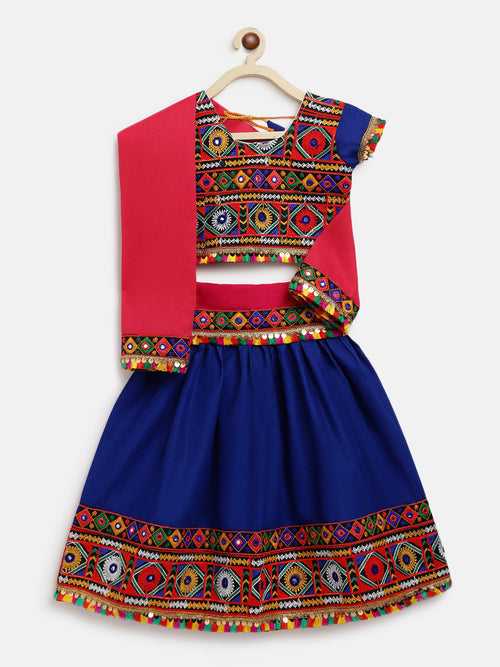 Banjara India Kutchi Emboidered Black Girls Chaniya Choli with Dupatta (CC-DMND) - Blue