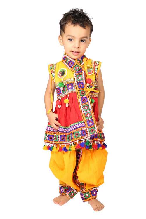 Embroidered Kedia Dhoti Set For Boys & Girls- KD-BGD-Red