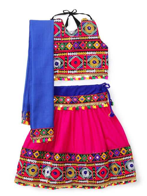 Banjara India Kutchi Emboidered Black Girls Chaniya Choli with Dupatta (CC-DMND) - Pink