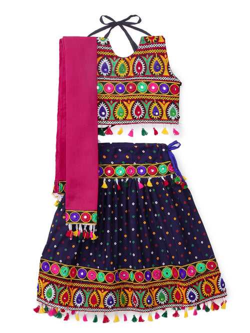 Banjara India Kutchi Embroidered Black Girls Chaniya Choli with Dupatta  (CC-POP) - Navy