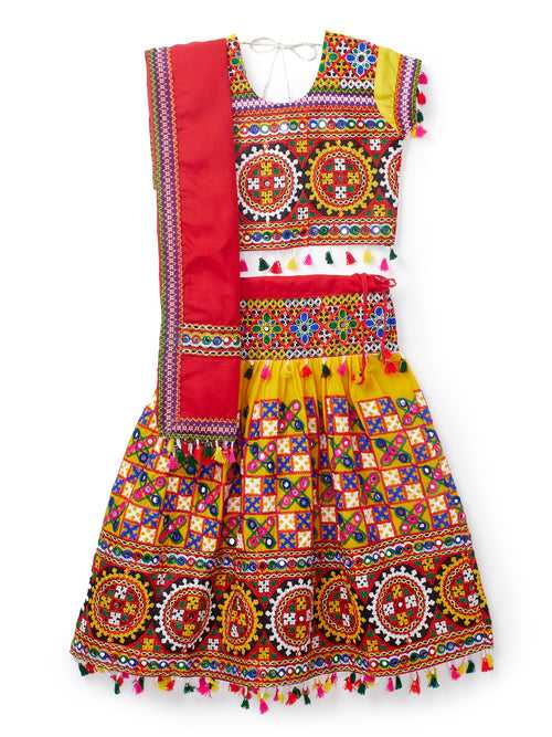 Banjara India Kutchi Embroidered Yellow Girls Chaniya Choli with Dupatta (CC1-BWR) - Yellow