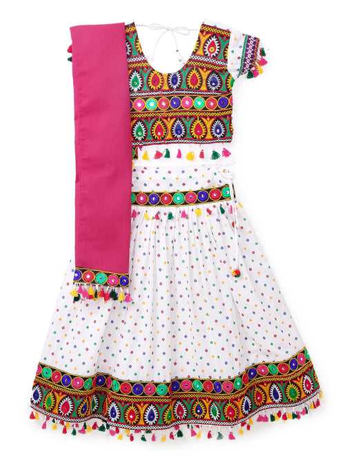 Banjara India Kutchi Emboidered Black Girls Chaniya Choli with Dupatta (CC1-POP) - White