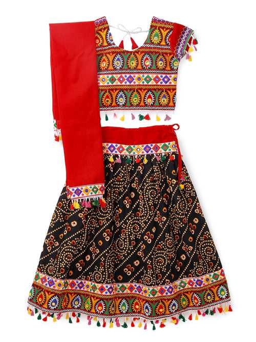 Banjara India Kutchi Emboidered Black Girls Chaniya Choli with Dupatta (CC1-RJS) - Black