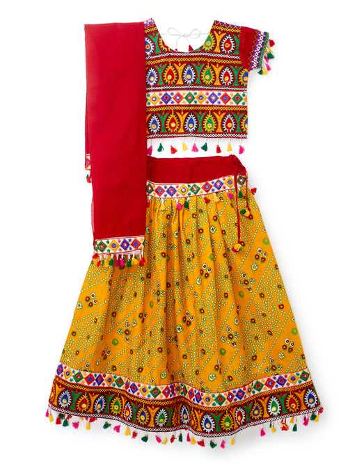 Banjara India Kutchi Emboidered Black Girls Chaniya Choli with Dupatta (CC1-RJS) - Yellow