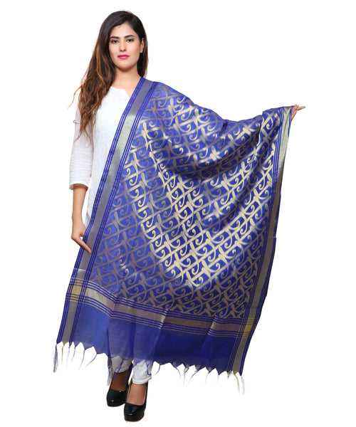 Banarasi Kora Silk Curly Butti Dupatta- Blue