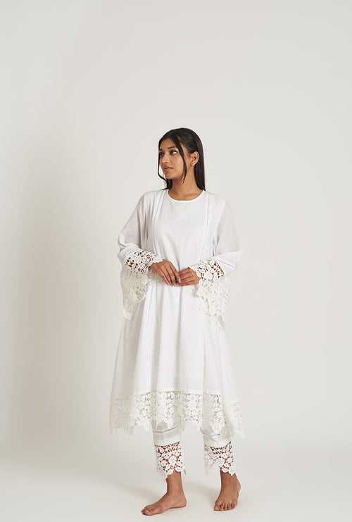 Pearly Off White  Pakistani-Inspired Flared Zoha Laila Kurta Set