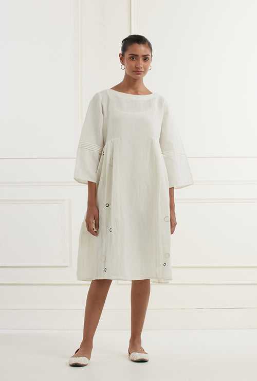 White Pleated With Embroidery Sehar Dress