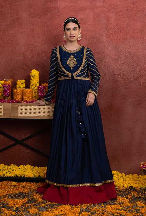 Navy Blue Angrakha Rooh Anarkali