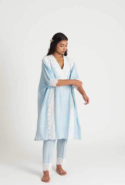 Sky Blue Kaaftan Dhuni Laila Kurta Set