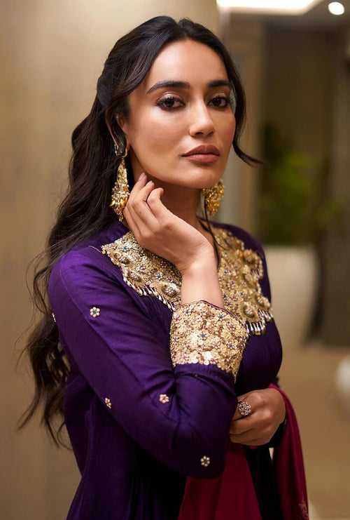 Surbhi Jyoti In Purple Choker Neck Aayat Kurta Set