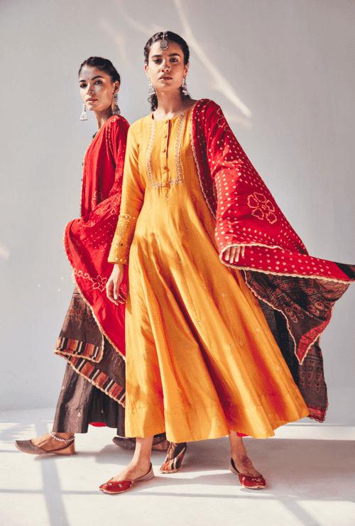 Yellow Antique Sequins Fiza Kurta Set