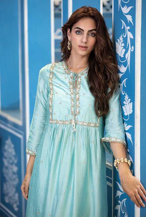 Blue Front Pleat Ameera Kurta Set