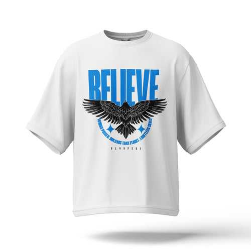 BELIEVE WHITE OVERSIZED T-SHIRT