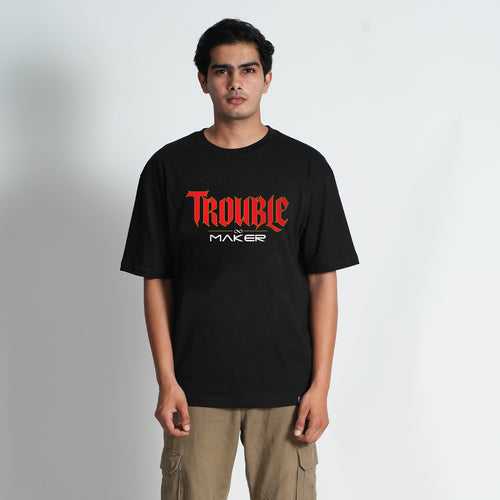 Trouble Maker Black Oversized Graphic T-Shirt