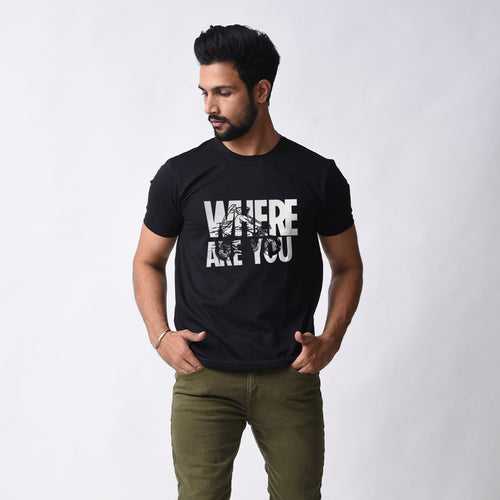 Where are You Black Regular Fit Roundneck T-shirt For Men