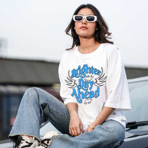 BRIGHTER DAY AHEAD WHITE OVERSIZED T-SHIRT
