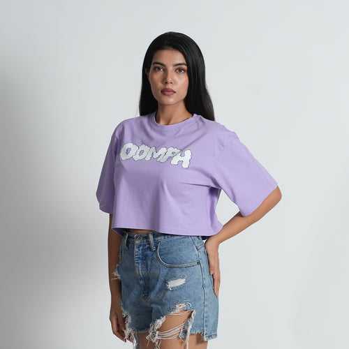 Oomph Lavender Oversized Roundneck half Sleeve Cotton Blend Croptop