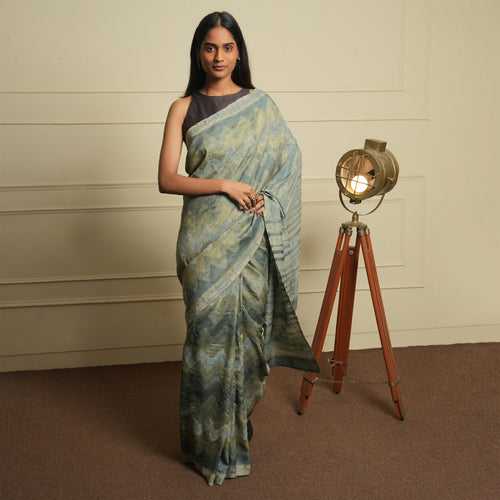 DABU Zigzag Tussar Silk Saree - Pista Green