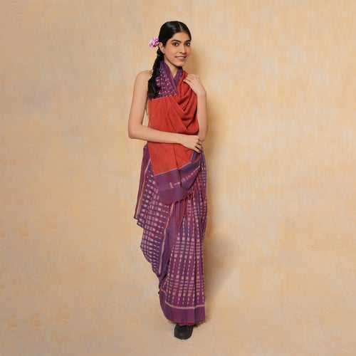 BAARISH Handloom Cotton Ikat Saree - Purple