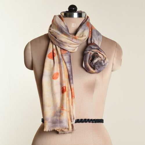 Ecoprint Woollen Scarf - Blue orange shade