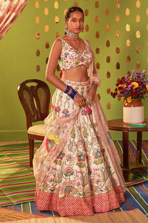 Blush Ivory Floral Embroidered Lehenga Set