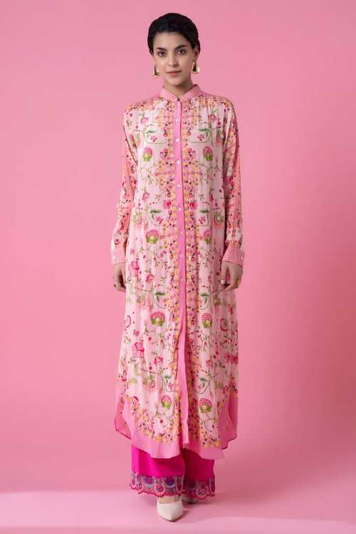 Powder Pink Floral Embllished Shirt Dress
