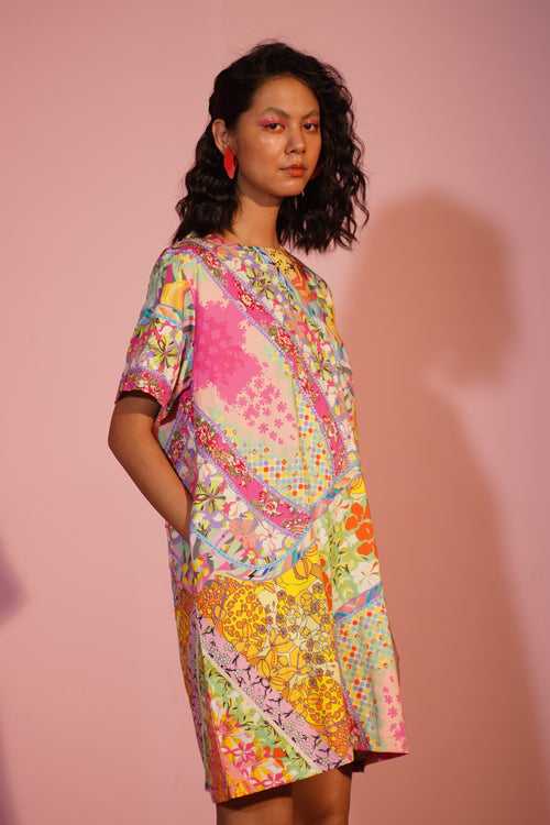 Mix Print Embroidered Dress