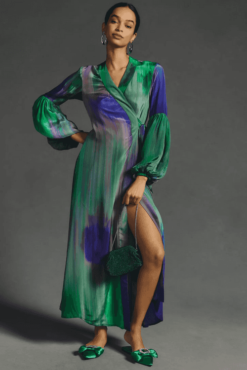 Irish Green And Blue Long Wrap Dress