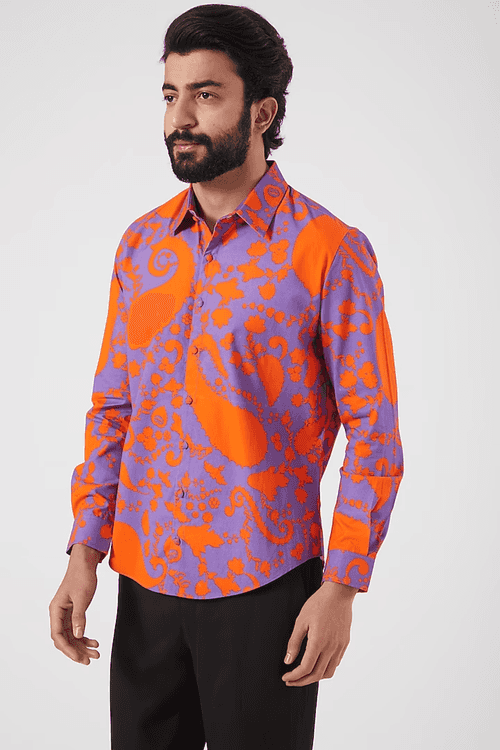 Neon Orange Paisley Tone On Tone Shirt