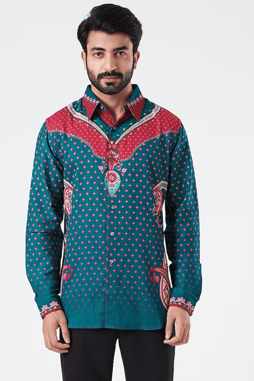 Maroon And  Blue Paisley Royal Club Shirt