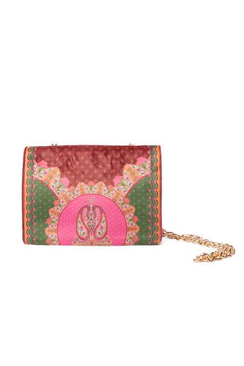 Maroon Floral Hand Bag With Chain