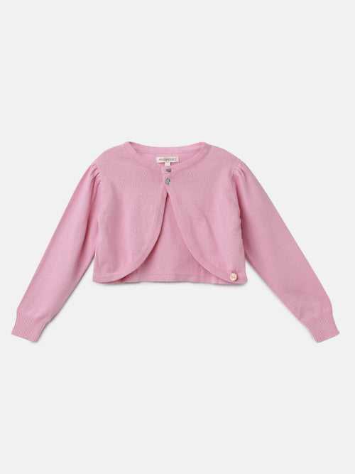 Girls Pink Full Sleeves Cotton Shrug