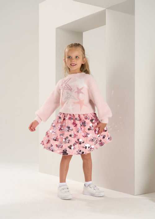 Girls Sequin Embellished Woven Pink Skirt