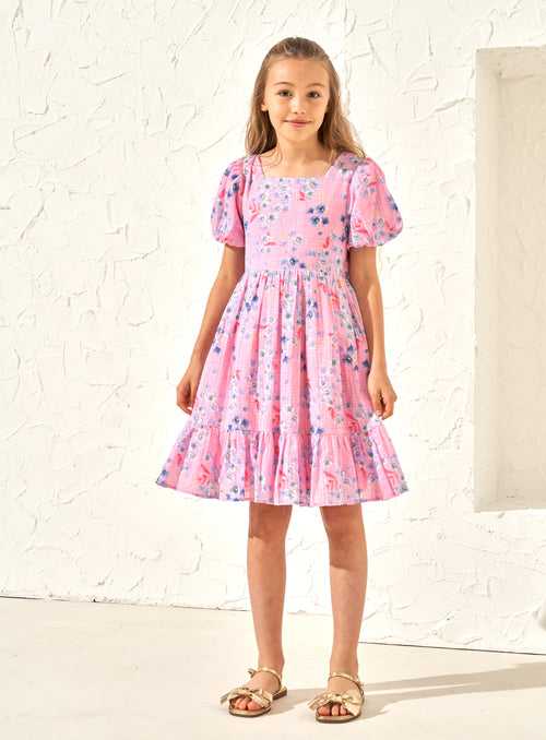 Simone Pink Textured Print Dress