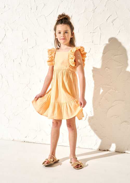 Simone Orange Textured Ruffle Dress