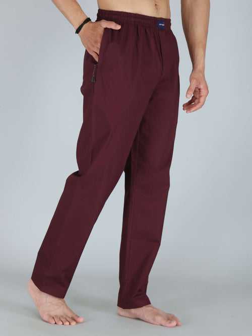 Wine Solid Pure Cotton Pajamas For Men