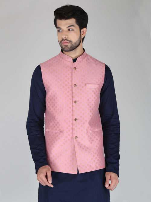 Pink Jacquard Nehru Jackets