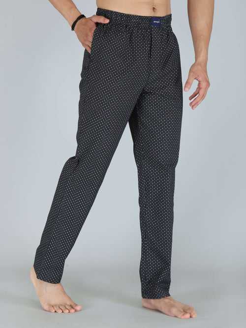 Black Busy Dotted Printed Pure Cotton Pajamas For Men
