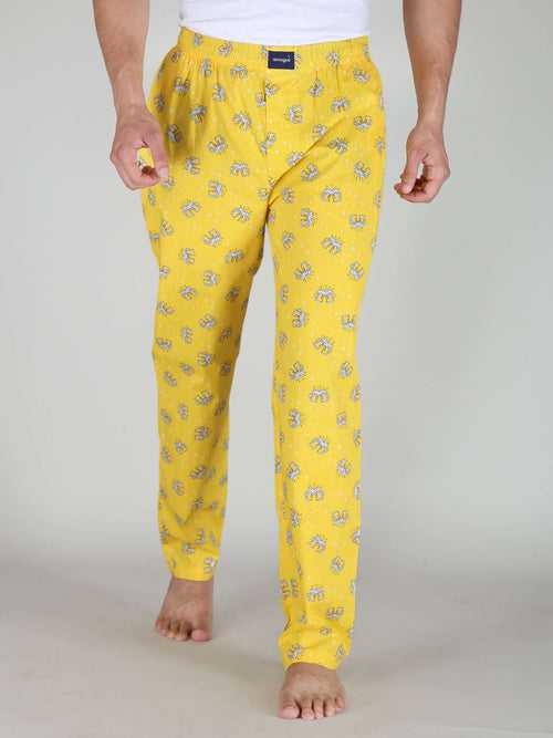 Beer Printed Yellow Cotton Pajamas For Men