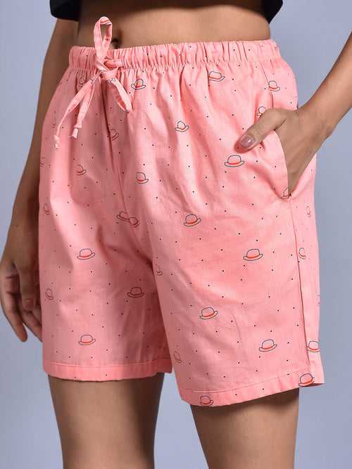 Pink Cap Printed Cotton Boxers for Women