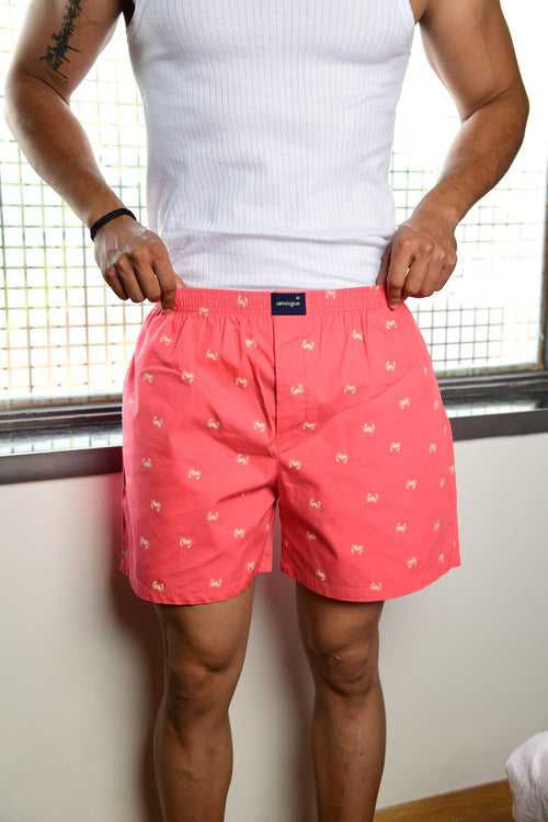 Coral Red Scorpion Printed Cotton Boxer For Men