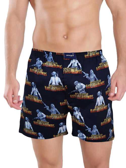 Navy Pubg Printed Cotton Boxer Shorts For Men