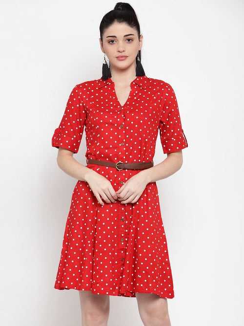 BlackTree Red Cotton Polka Dots Dress.