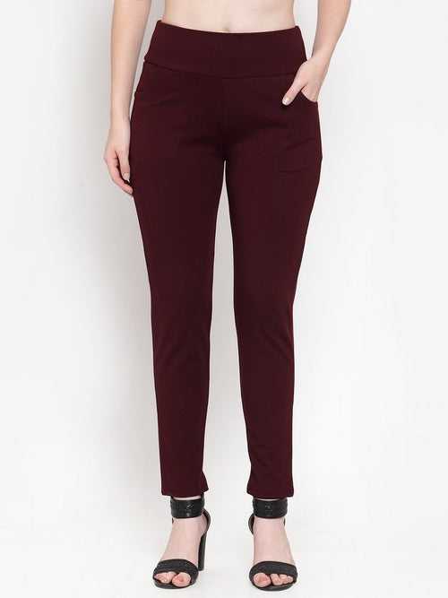 Women Wine Solid Jegging.