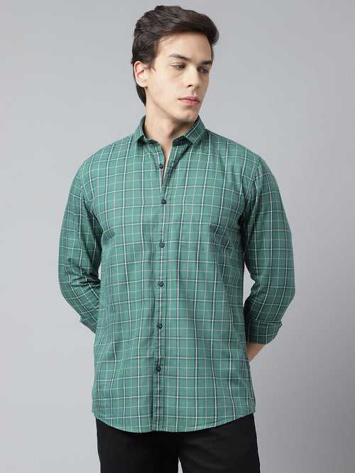 Men Green Standard Fit Checkered Casual Shirt