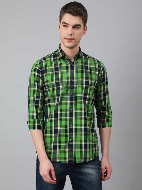 Men Green Standard Fit Checkered Casual Shirt